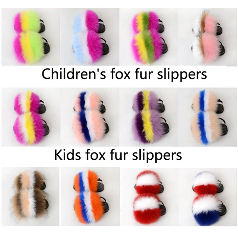 Discount Fur Sandals Slippers Plush-Shoes Slides Rainbow Real-Fox-Fur Fluffy Girls Kids Children's NyoX8jZK0