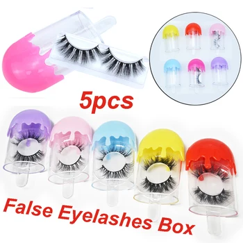 

5Pcs False Eyelash Storage Case Packing Box Lovely Ice Cream Design Portable Fake Eyelash Container with Tray Eyelash Organizer
