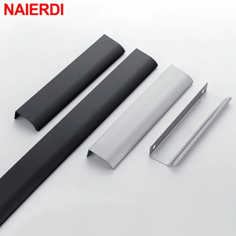 NAIERDI 골드 블랙 숨겨진 핸들 긴 주방 캐비닛은 은색 서랍을 당깁니다 알루미늄 합금 가구는 찬장 손잡이를 처리합니다