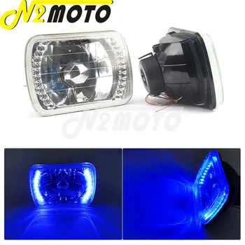 

Motorcycle 7" X 6" Sealed Beam Headlight For H6014 H6052 H6054 Halogen Diamond Headlight w/ LED Ring Projector H4 HI/LO Beam