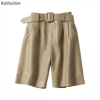 

KoHuiJoo Genuine Leather Shorts Women Slim Straight Sheepskin Leather Shorts Female High Quality Soft Fashion Shorts