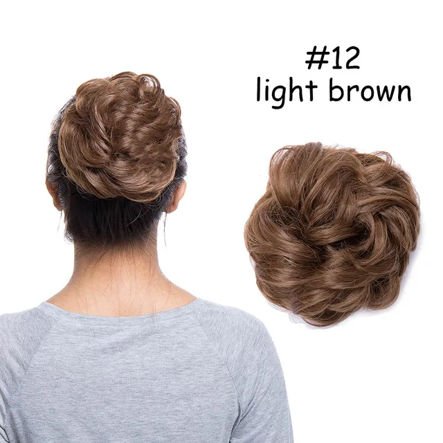 BENEHAIR Messy Hair Bun Scrunchy Curly Hair Chignon Women Chignon Synthetic Hair Extensions Updo Donut Hairpieces Fake Hair light brown