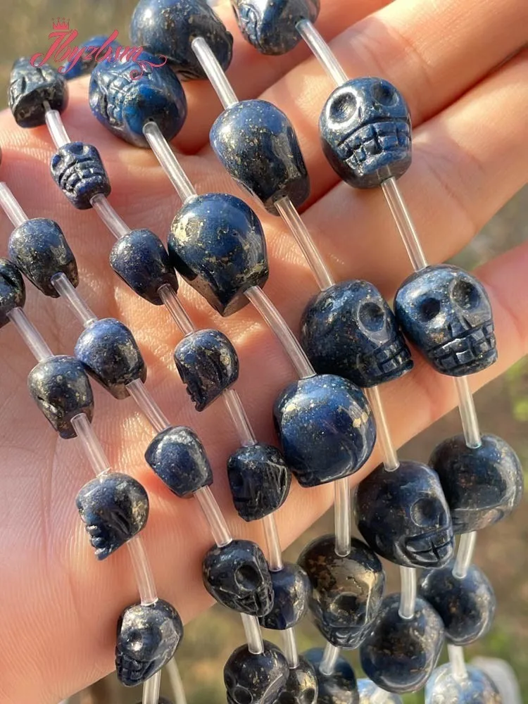 Skull Blue Lazuli Lapis Beads Natural Stone Spacer Loose Beads for Women Men DIY Necklace Bracelet Rings Jewelry Making 15