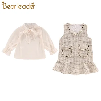 

Bear Leader 4-13 Years Old Girls Dresses 2020 Autumn Brand New Shirt and Vest Dress 2pcs Elegant Dress with Bow Cute Girl Outfit