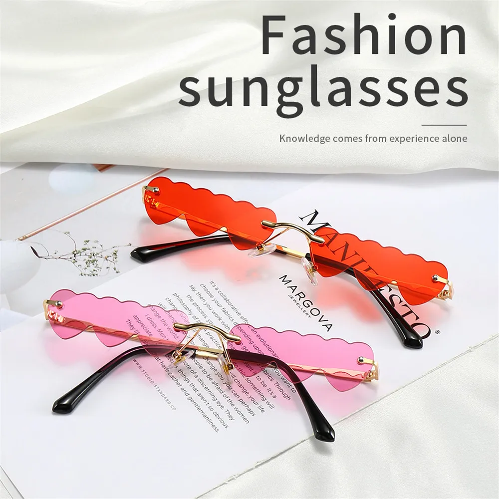 

Small Rimless Punk Sunglasses Siamese Love Unique Rectangle Sun Glasses for Female Vintage Motorcycle Galsses