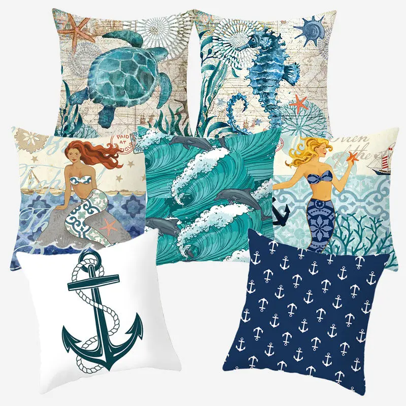 

Marine Sea Style Cushion Cover Polyester Decorative Cushions for Sofa Pillow Case Throw Pillow Covers Home Pillowcover 10305
