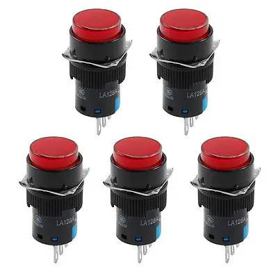 

5 Pcs 3 Pin Momentary 1NO 1NC Red Round Push Button Switch Ith AC 220V 5A