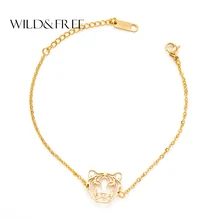 Дикие и свободные модные браслеты из нержавеющей стали для женщин, милые золотые браслеты с головой тигра и животными, крученый браслет, ювелирные изделия