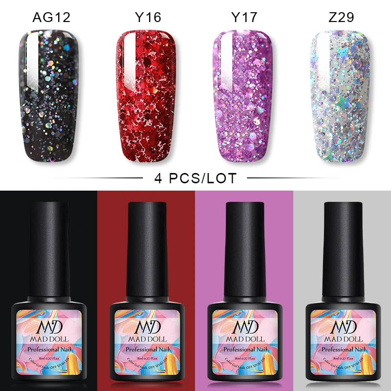 MD DOLL 4 шт./компл. набор гель лаков для ногтей отмачиваемый УФ лак Набор дизайна