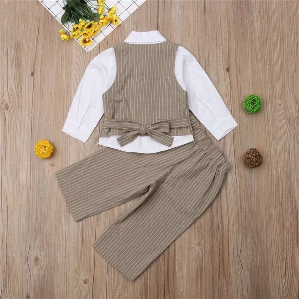 Gentleman Suit Toddler Boys Clothes Children clothes 3pcs Set Long Sleeve Blouses And Stripe Pant Casual roupa infantil D30