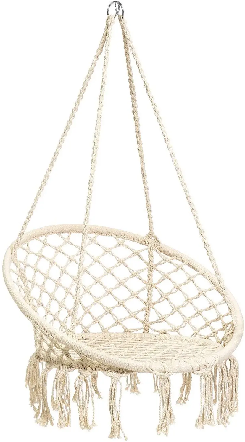 

Hammock Chair Macrame Swing Hanging Cotton Rope Hammock Swing Chair for Indoor and Outdoor Use