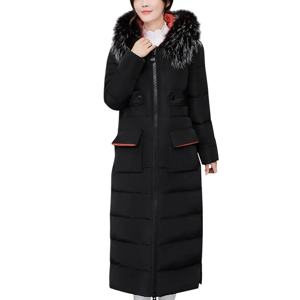 Зимние куртки для женщин, теплое пальто на молнии с толстым меховым воротником, приталенная стеганая куртка, корейский стиль, парки, верхняя одежда - Цвет: Черный