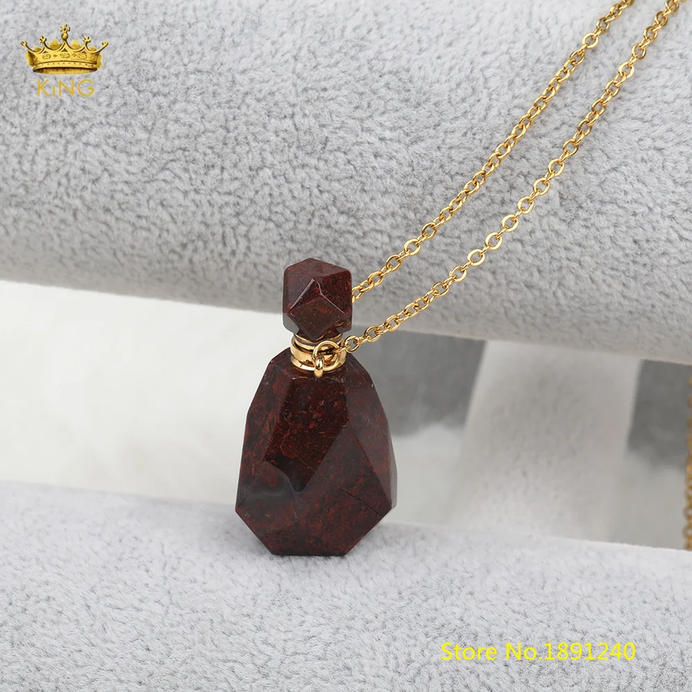 Brown Moss Agate Различные камни подвеска в виде бутылочки парфюма ожерелье для ювелирных изделий женский подарок, граненый бисером духи Очаровательная Золотая уепь ожерелье для вечеринки девушка - Окраска металла: Brown Moss Agate