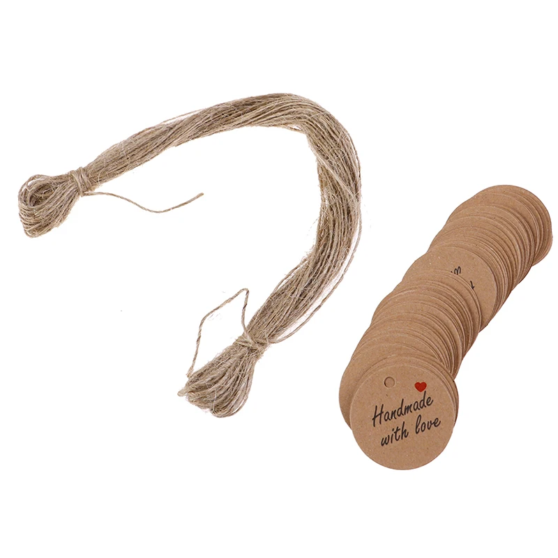 100Pcs Handmade with Love Labels Hang Tags Blank Kraft Paper with 20m String Tag Labels Party christmas Favors Gifts