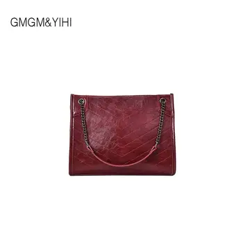 

GMGM&YIHI Women Chains Alligator Leather Shoulder Bags PU Leather Saddle Bag Ladies Crossbody Bags Girl Fashion Shopping Handbag
