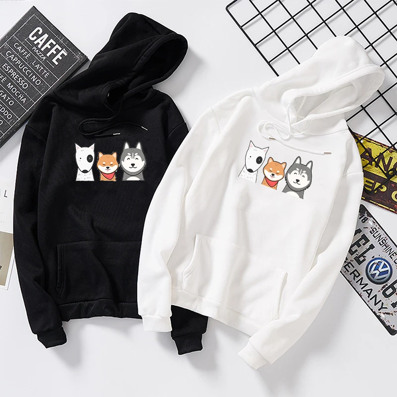 Women Hoodies Long Sleeve Hoodie Cute Dog Print Sweatshirt Pullover Drawstring Hoody Harajuku Streetwear Sudadera Mujer