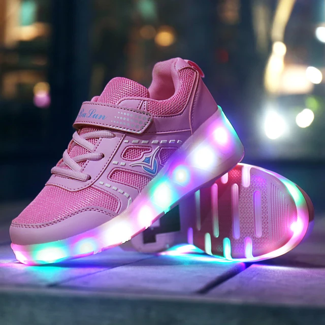 US $36.45 LED Flashing single Wheels Roller Skate Shoes for girls Flash Roller Skating Shoes Colorful Glowing