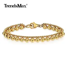 Trendsmax, новинка, многослойный браслет-цепочка из нержавеющей стали с бусинами, регулируемый винтажный браслет для женщин и девушек, подарок DB268