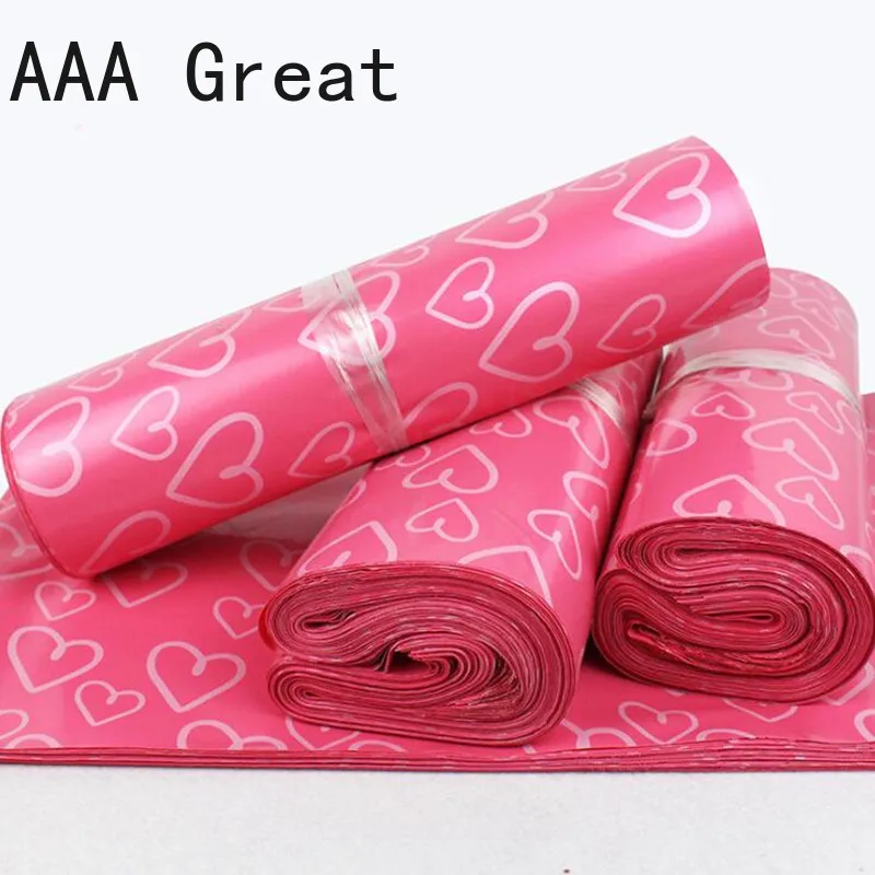 

100Pcs/Lot Pink Heart Poly Mailing Adhesive Envelope Bag Shipping Packaging Bags Plastic Mailer Pouch Wedding Gifts Package Bags