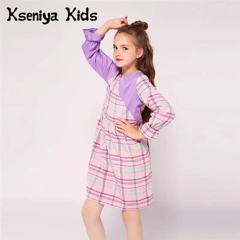 Модные платья для девочек Kseniya Kids лоскутные с длинным рукавом и v-образным вырезом
