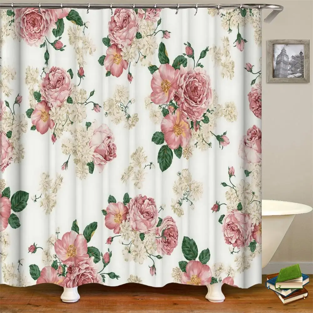 Цветочная занавеска для душа с цветами розы занавеска для душа s ткань полиэстер моющаяся Высокое качество для ванной комнаты розовый с крючками