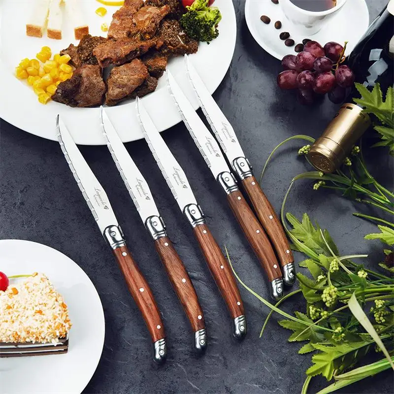 Couteaux à Steak Laguiole 9 pouces, couteaux de Table à viande, manche en  bois, couverts japonais, service de vaisselle en bois en acier inoxydable 6  pièces - AliExpress