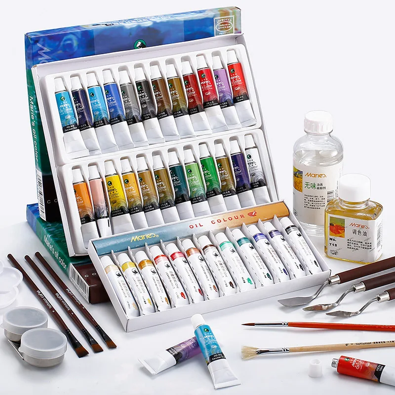 Maries 12/18/24 Colors Professional Oil Painting Paint Drawing Pigment 12ml Tubes Set For Canvas Pigment Art Supplies Drawing maries 12 18 24 colors professional oil paints colors painting drawing pigments art supplies art set oil painting set