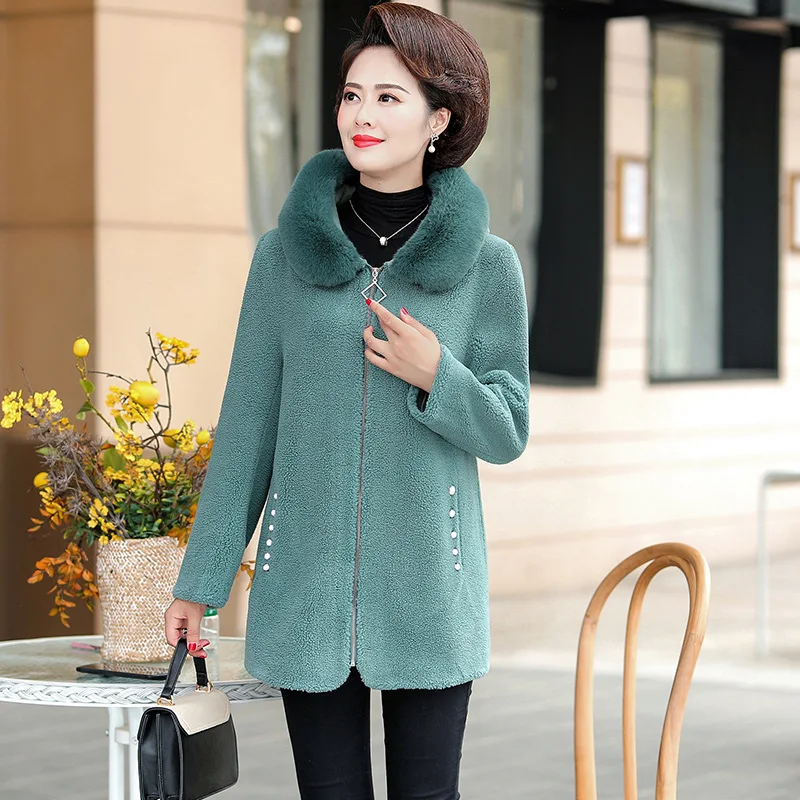 

Mom Autumn And Winter Woolen Jacket 40-50-Year-Old with Fur Collar Tops Middle-aged WOMEN'S Apparels Chenille Coat-Style