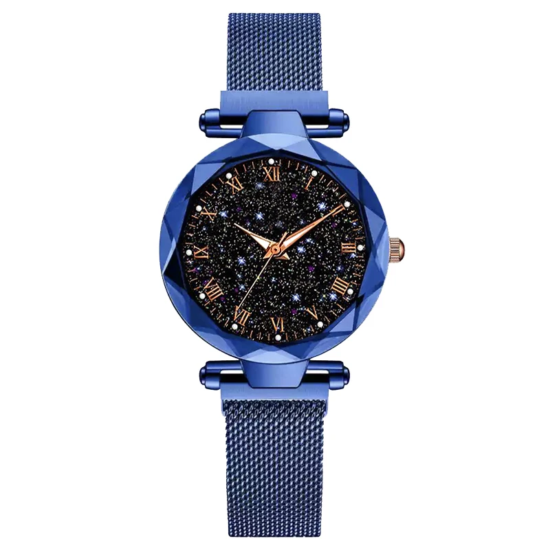 Горячая Распродажа, часы звездного неба, женские Роскошные Кварцевые наручные часы с магнитной пряжкой, Геометрическая поверхность, женские светящиеся часы - Цвет: Синий