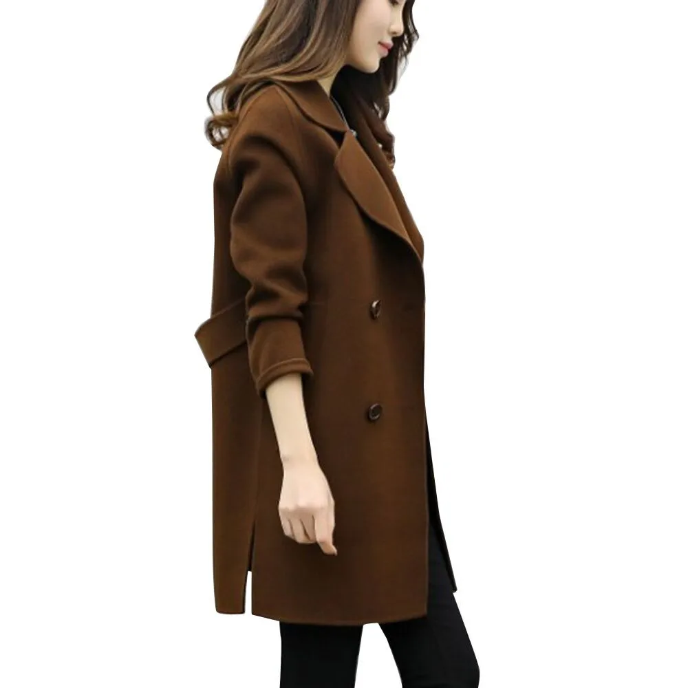 Длинное шерстяное теплое пальто для женщин на пуговицах однотонное женское черное длинное пальто зимнее теплое ветрозащитное пальто Модные женские смесовые пальто