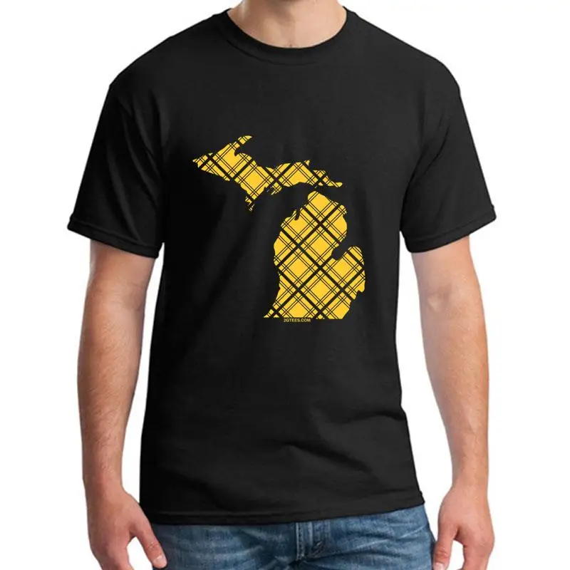 

Print Michigan Plaid Gold t shirt loose size 5xl Famous Casual streetwear gents tee t shirts Clothes top tee