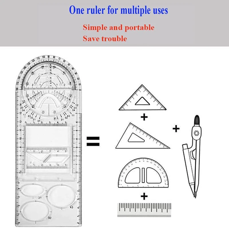 Eteslot 2021 New Multifunctional Geometric Ruler Drawing Ruler Template Stencils Measuring Tool Plastic Draft Rulers for School Office Designing and Building Supplies
