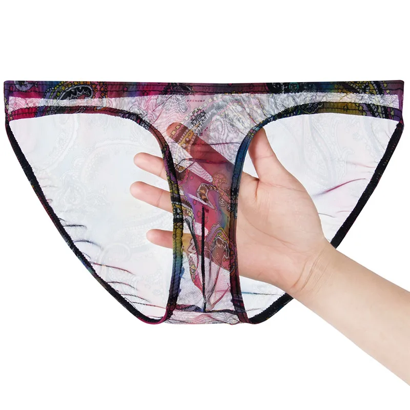 Men's Sexy See-through Ice Silk Briefs Mesh Sheer Pouch Stretchy Seamless Panties Underwear Low-rise Transparent Male Underpants 1 pair sexy lace gloves dot fashion driving women short tulle stretchy lotus leaf sheers flexible mesh wedding full finger glove