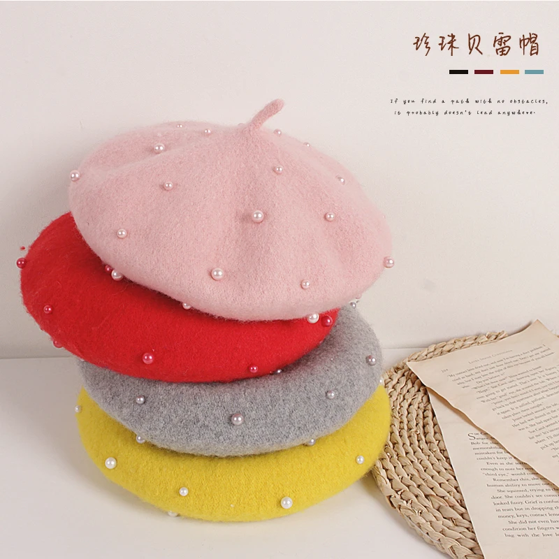 lioraitiin Toddler Baby Girls Fashion Hat Pearly Headgear Warm Berets Cap Hat 3