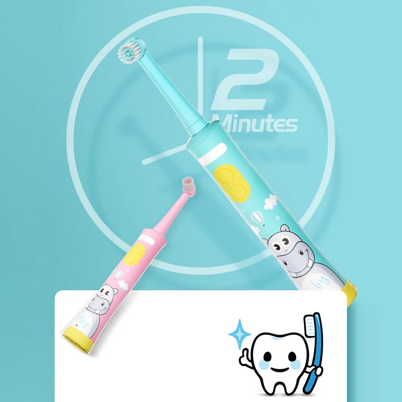 HTHL-Rechargeable Electric Toothbrush for Children Gum Care Rotation Vitality Cartoon Oral Health Soft Tooth Brush