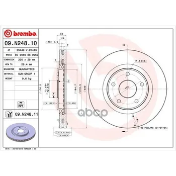 

Disc brake front. UV coated Chrysler Grand Voyager V (RT) 10/07- / Fiat Freemont (345 _) 0 Brembo art. 09.n248.11