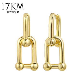 

17KM Fashion Gold Chunky Link U Shape Hollow Drop Earring For Women Stylish Geometric Pearl Thick Chain Dangle Earrings Jewelry