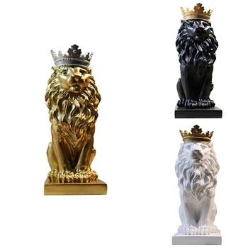 

Nordic Style Fashion Simple Crown Lion Resin Statue Model Animal Abstract Furnishing Art Display Stand Decoration