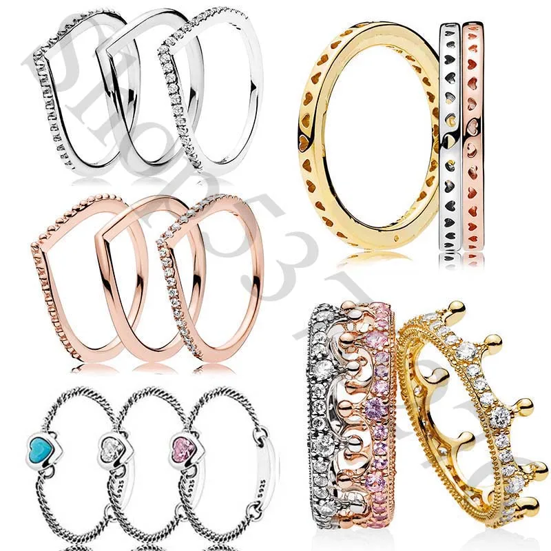 

Authentic 925 Sterling Silver Original Wish Enchanted Crown Signature Hearts Europe Ring For Women Bead Charm Gift DIY Jewelry