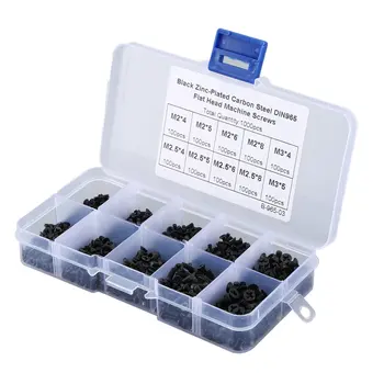 

1000pcs M2 M2.5 M3 Black Zinc-platec Carbon Steel DIN965 Flat Head Machine Screws Combination Set B-965-01