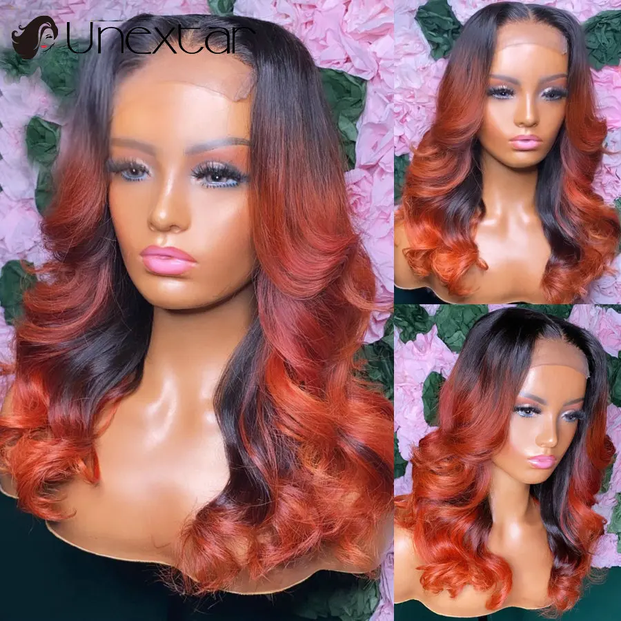 Orange Lace Front Wig Human Hair Orange Ombre Lace Wig Human Ombre