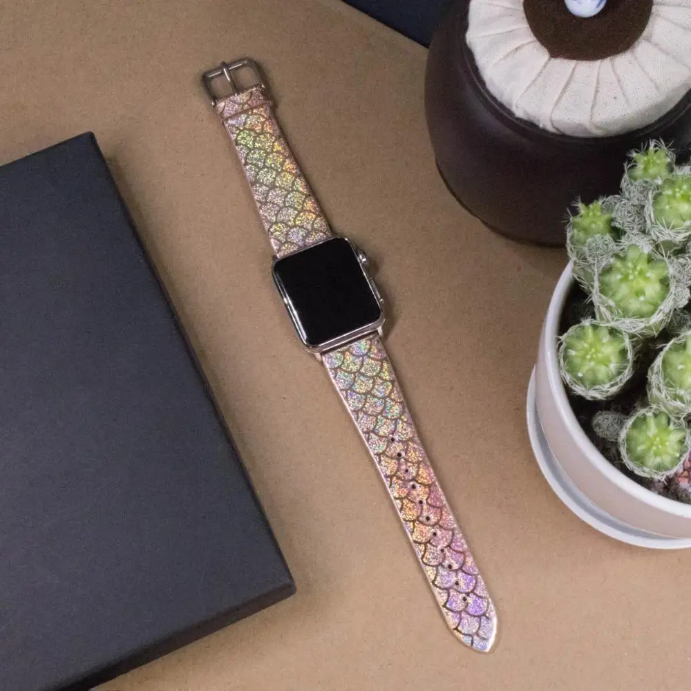 Блестящий кожаный браслет для женщин и девочек для Apple Watch, ремешок серии 5, 4, 2, 3, браслет для iWatch, ремешок 44 мм, 40 мм, 42 м, 38 мм, ремень