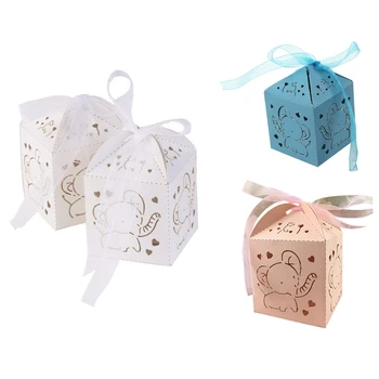 

50pcs Elephant Project Wedding Baptism Boxes Dragees Boxes Table Box Decoration Candy Gift Box Wedding Decoration (White)