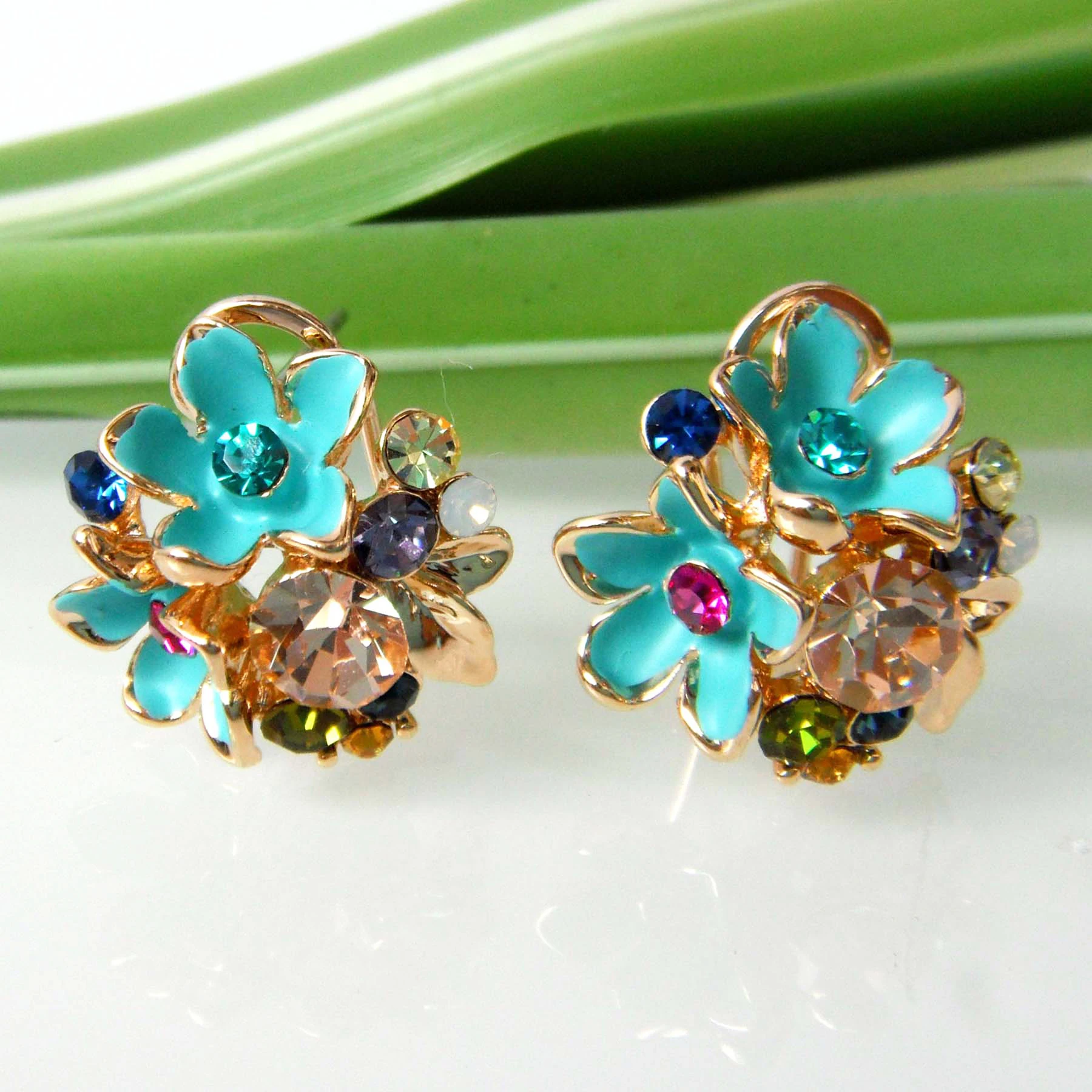 Серьги клипсы с цветком Navachi SMT1554|earrings earring|color crystal earringsrhinestone earrings |