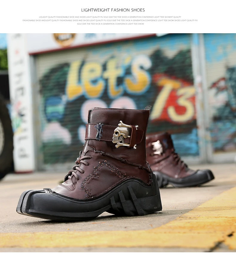 Зимние армейские ботинки для мужчин; ботинки из натуральной кожи с черепами; zapatillas hombre; 11#20/03D50; большие размеры
