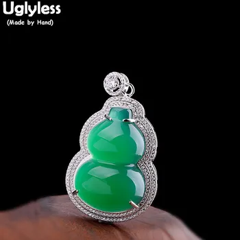 

Uglyless Semi-precious Stones Chalcedony Gourd Necklaces Women Dress Fine Jewelry Solid 925 Silver Zircon Pendants NO Chain P889