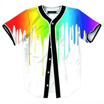

Hipster Colorful Oil Painting 3D Print Baseball Jersey T shirt Men Streetwear Hiphop Button Cardigan T-shirt Tshirt Tees Clothes