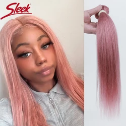 Sleek Straight Human Hair Bundles Pink Remy Brazilian Hair Bundles 28 Inch Colored Hair Extensions For Women Single Bundles