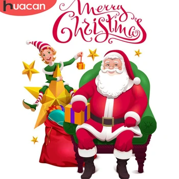 

HUACAN 5D Diamond Painting Santa Claus Full Drill Round Diamond Embroidery Cartoon Home Decor Christmas Decorations