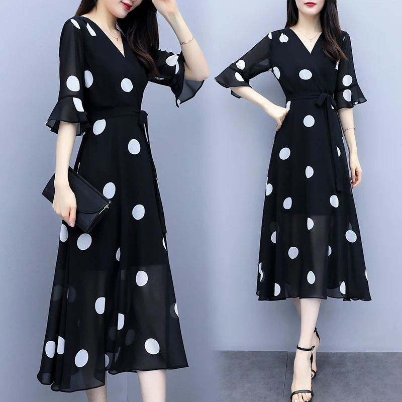 women plus size M-5XL midi dress 2020 V-neck dot XXL XXXL 3XL XXXXL 4XL slim Casual loose long beach party holiday Swing dresses | Женская
